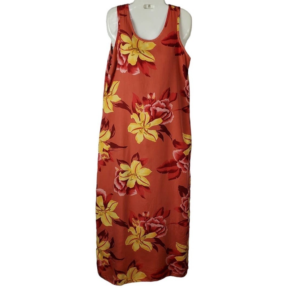 Tommy Bahama Women Floral Hawaiian Maxi Sleeveless Lounge Silk Dress Size Small